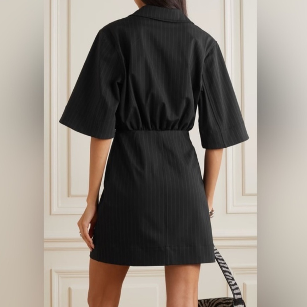 NWT GANNI +NET SUSTAIN pinstriped recycled-twill mini dress size 36 (small) - Picture 3 of 7